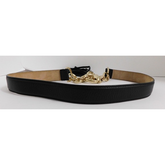 Authentic Gucci Gold Horsebit Buckle Black Textured Leather Belt w/ tassel 90 36 main image 4